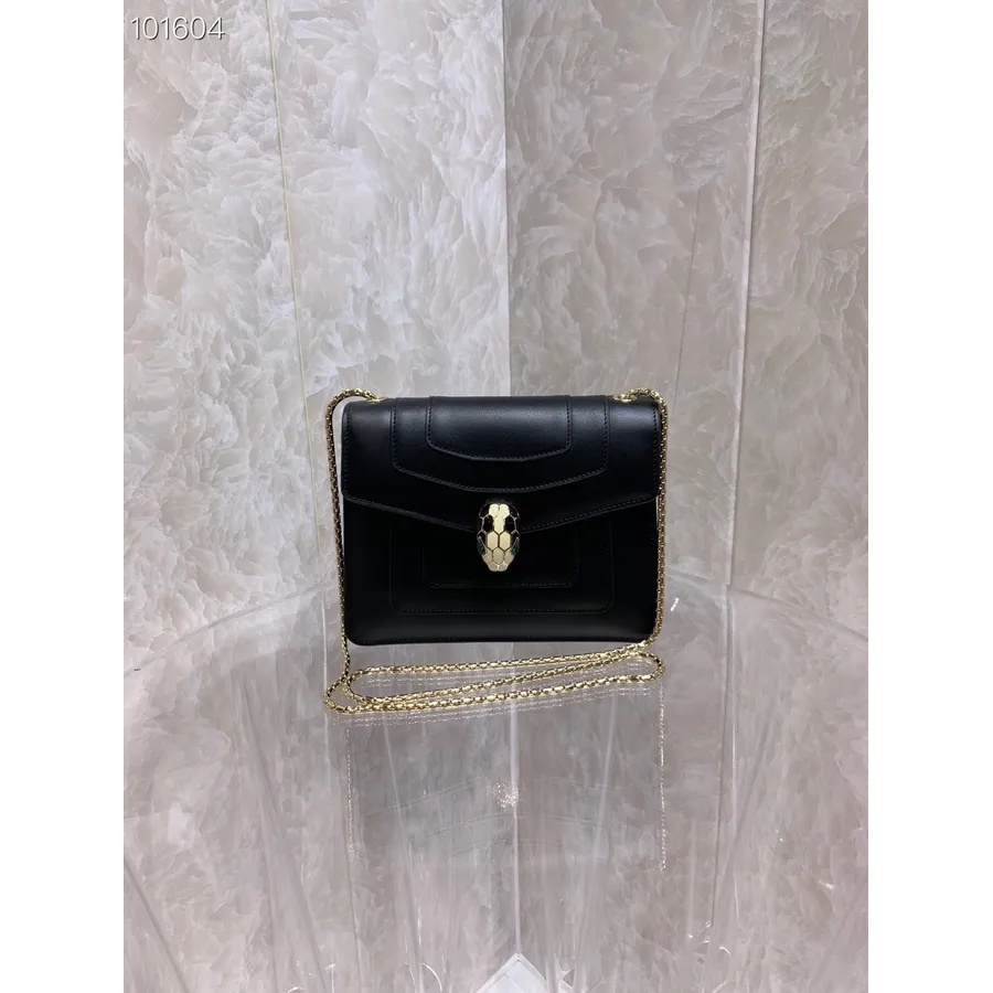 Bvlgari Serpenti Forever Malá Crossbody Kabelka 20cm 34559 Teletinová Kůže Kolekce Podzim/zima 2022, černá