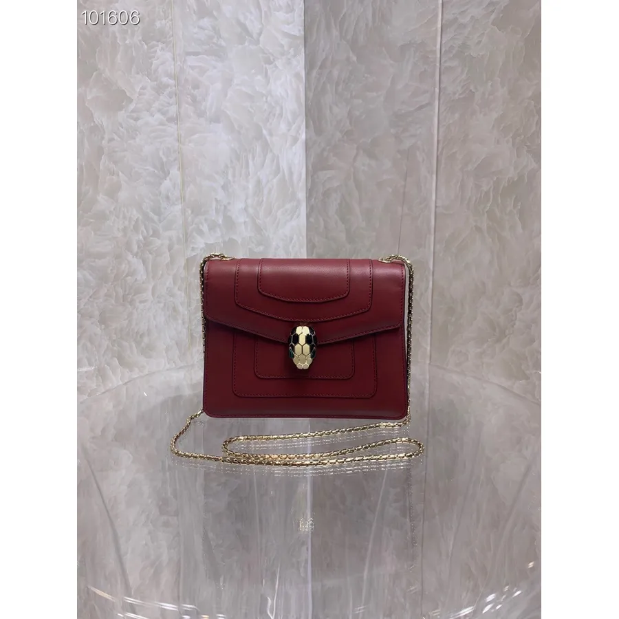 Bvlgari Serpenti Forever Malá Crossbody Kabelka 20cm 34559 Teletinová Kůže Kolekce Podzim/zima 2022, Vínová