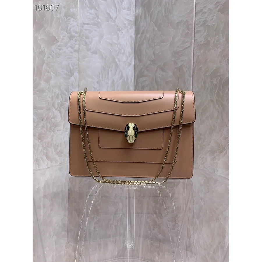 Bvlgari Serpenti Forever Umhängetasche Mit Kette, 28 Cm, 35106, Kalbsleder, Herbst-/Winterkollektion 2022, Taupe