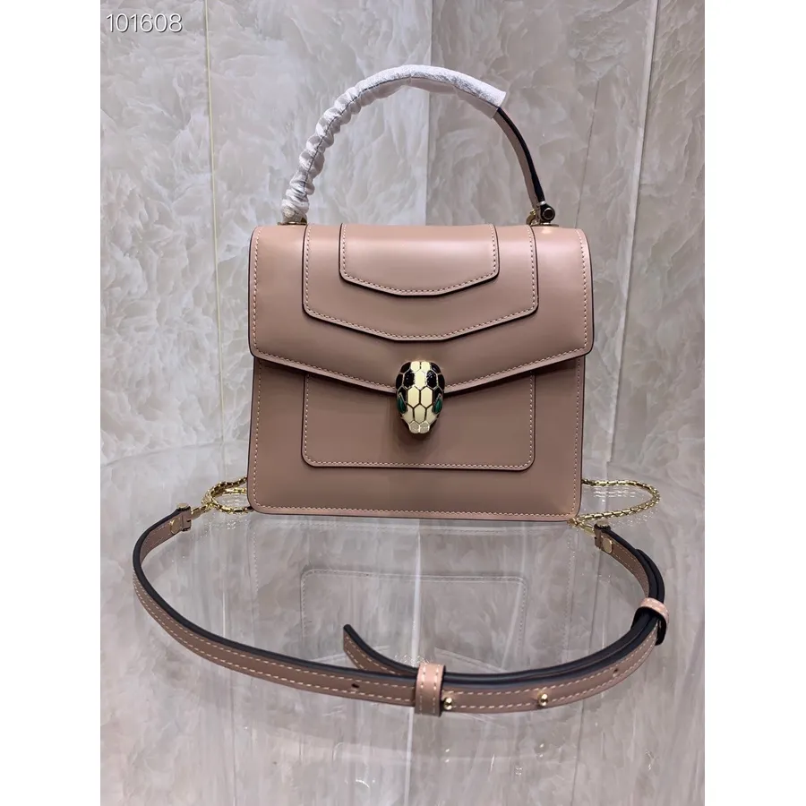 Bvlgari Serpenti Forever Crossbody Kabelka S Horní Rukojetí 20 Cm 38329 Teletina Z Kolekce Podzim/zima 2022, Taupe