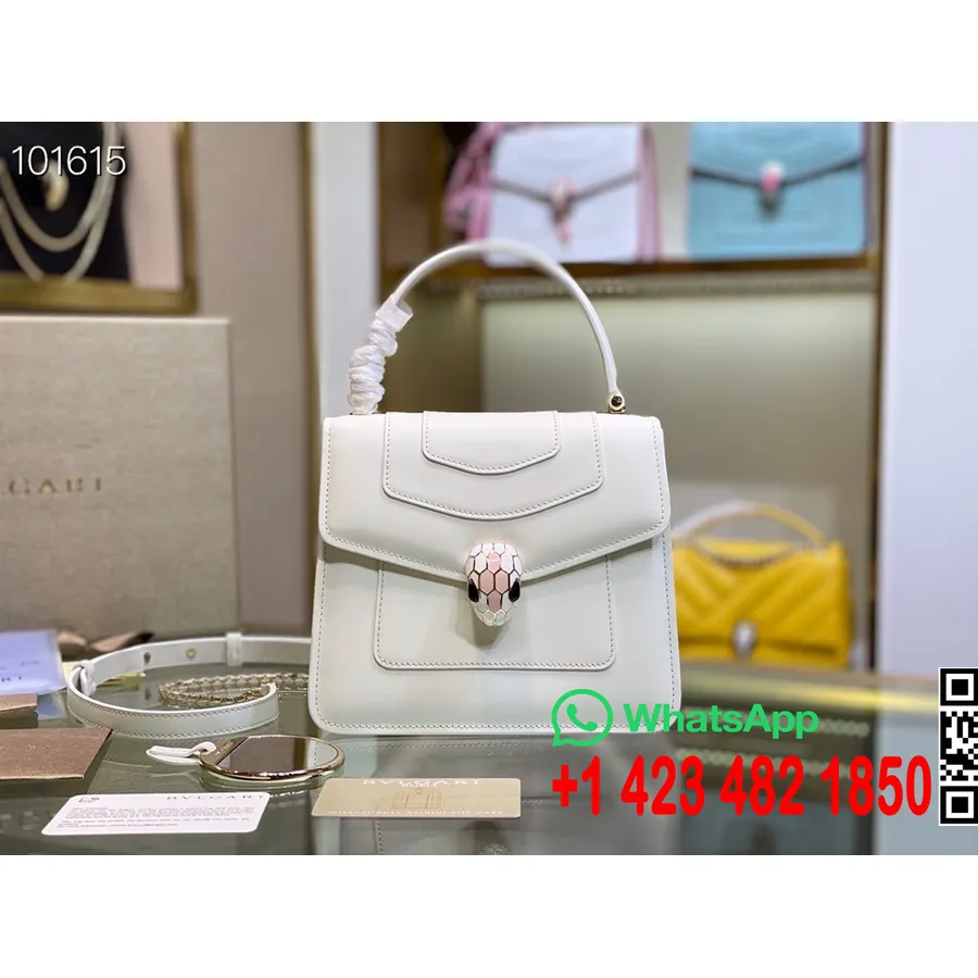 Bvlgari Serpenti Forever Crossbody Kabelka S Horní Rukojetí 18cm 38329 Teletinová Kůže Kolekce Podzim/zima 2022, Bílá