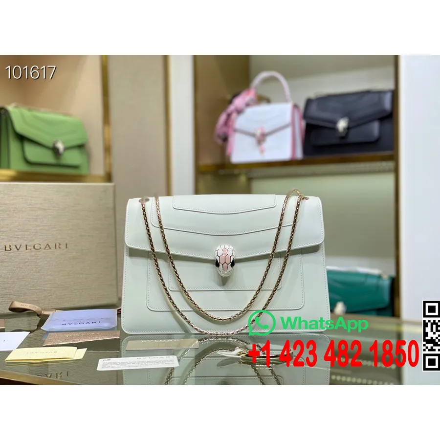 Bvlgari Serpenti Forever Crossbody Chain Bag 28cm 35362 Kulit Anak Sapi Koleksi Musim Gugur/dingin 2022, Putih