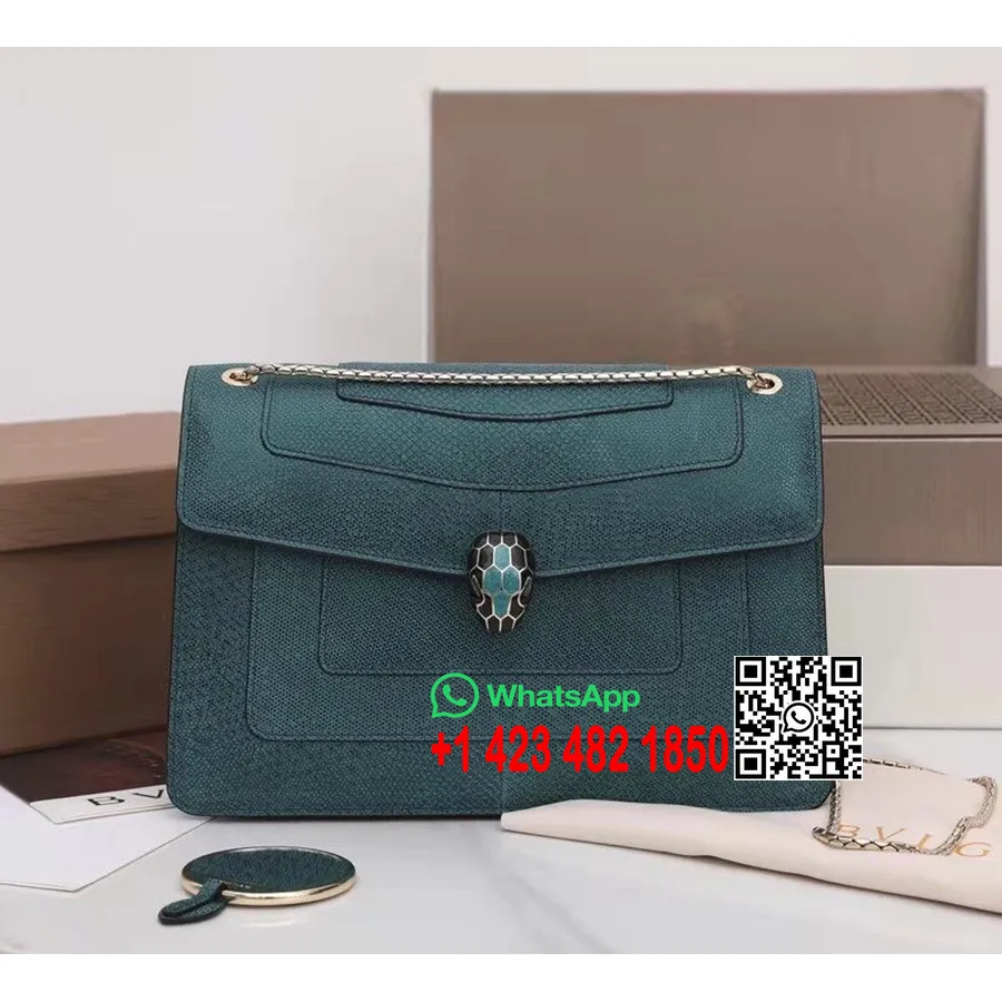 Bvlgari Serpenti Forever Crossbody Chain Bag 28cm Metalik Karung Kulit Kulit Koleksi Musim Semi/musim Panas 2022, Hijau Zamrud