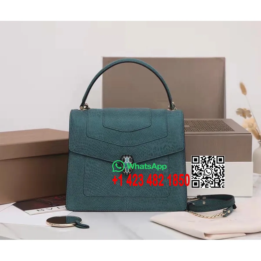 Bvlgari Serpenti Forever Tas Selempang Pegangan Atas 25cm Kulit Karung Metalik Koleksi Musim Semi/musim Panas 2022, Hijau Zamrud