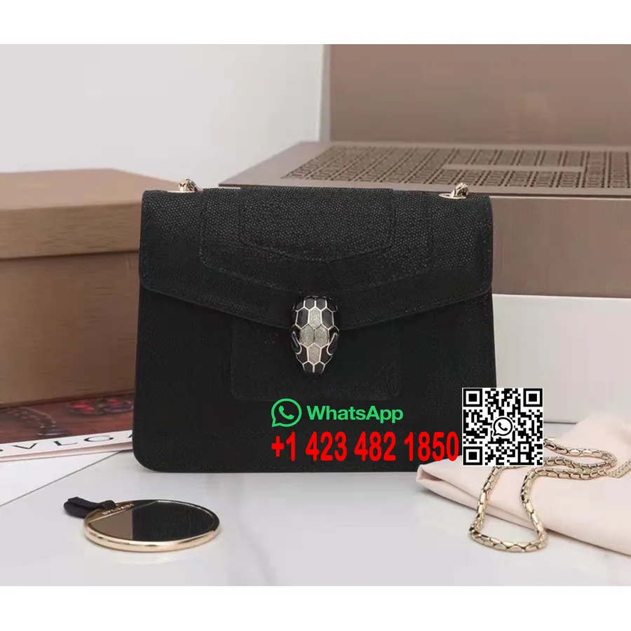 Bvlgari Serpenti Forever Small Crossbody Bag 20cm Metalik Karung Kulit Kulit Koleksi Musim Semi/musim Panas 2022, Hitam