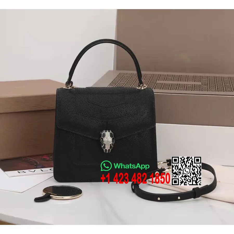 Bvlgari Serpenti Forever Tas Selempang Pegangan Atas 18cm Kulit Karung Metalik Koleksi Musim Semi/musim Panas 2022, Hitam