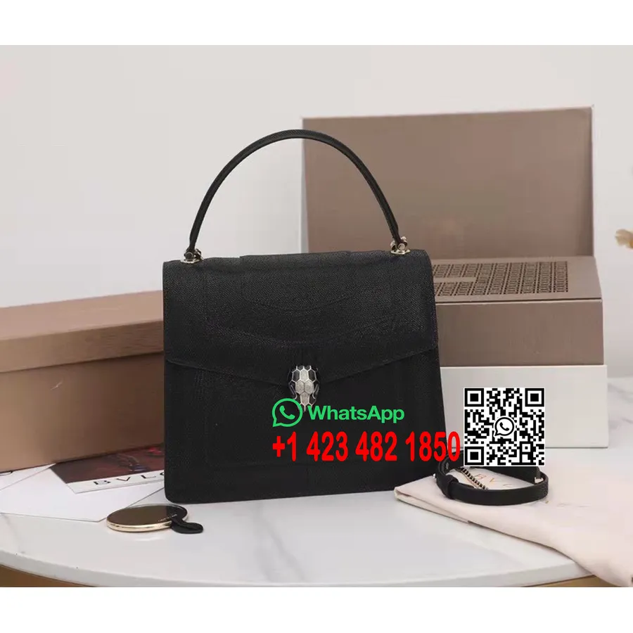 Bvlgari Serpenti Forever Tas Selempang Pegangan Atas 25cm Kulit Karung Metalik Koleksi Musim Semi/musim Panas 2022, Hitam