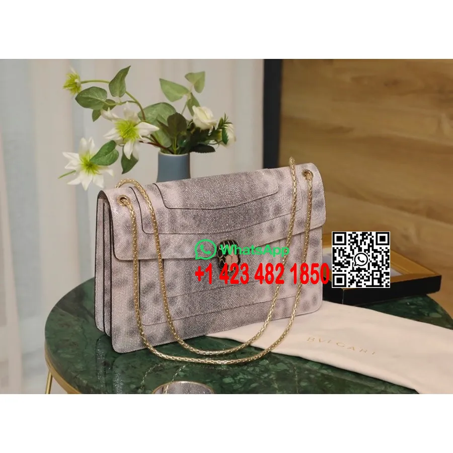 Bvlgari Serpenti Forever Crossbody Chain Bag 28cm Metalik Karung Kulit Kulit Koleksi Musim Semi/musim Panas 2022, Milky Opal Bei