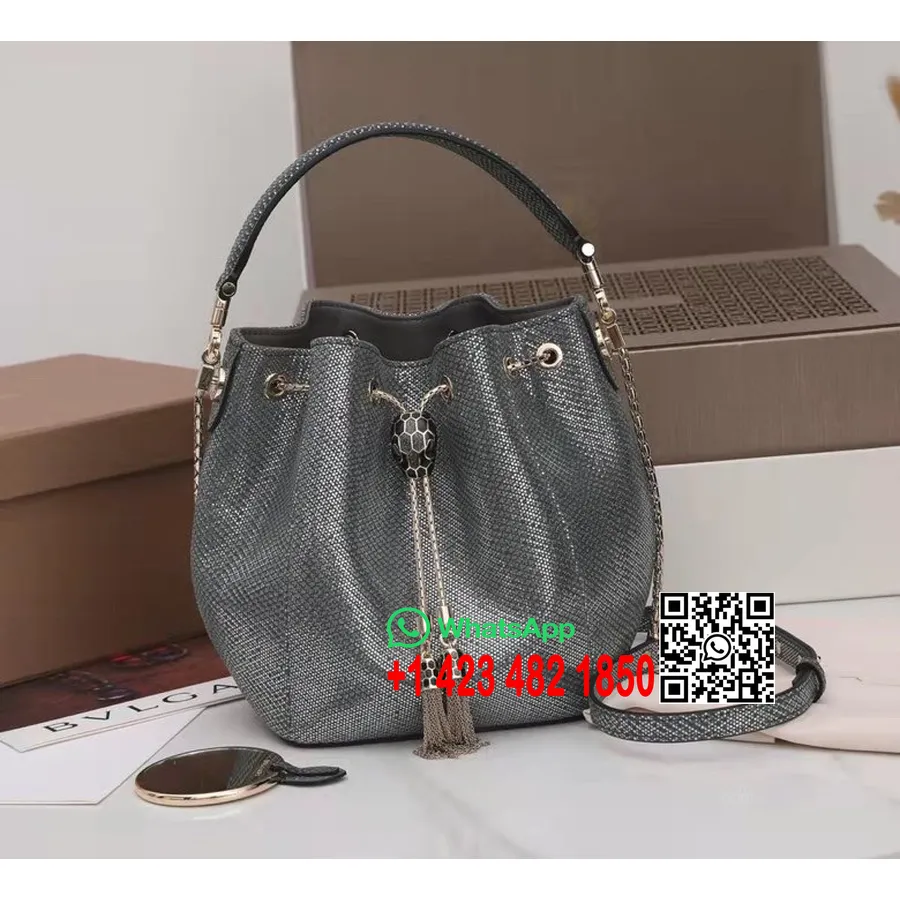 Bvlgari Serpenti Forever Bucket Bag 20cm Metalik Karung Kulit Koleksi Musim Semi/musim Panas 2022, Batu Akik Putih