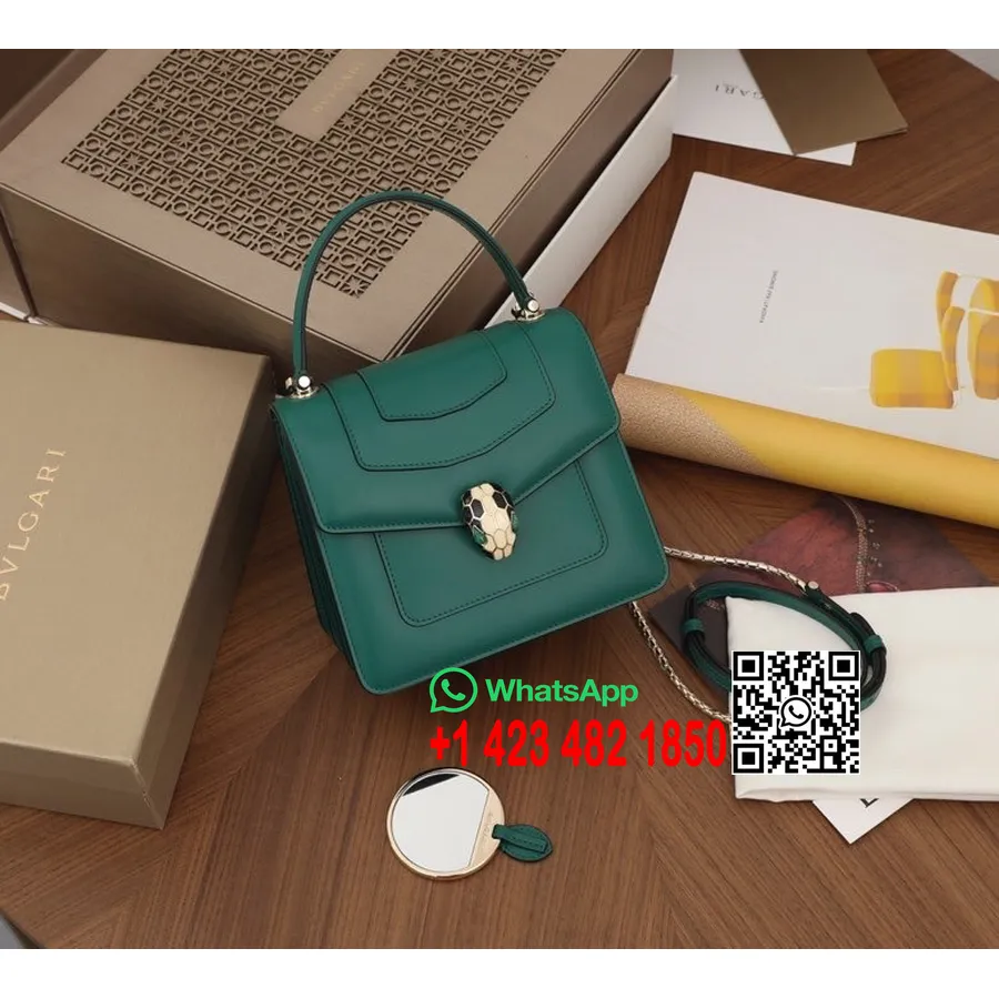 Bvlgari Serpenti Forever Top Handle Crossbody Bag 18cm Calfskin Leather Spring/Summer 2022 Collection, Emerald Green