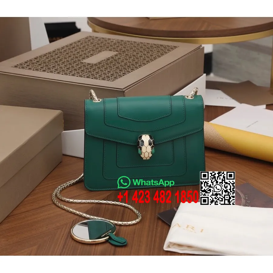 Bvlgari Serpenti Forever Small Crossbody Bag 20cm Kulit Anak Sapi Koleksi Musim Semi/musim Panas 2022, Hijau Zamrud