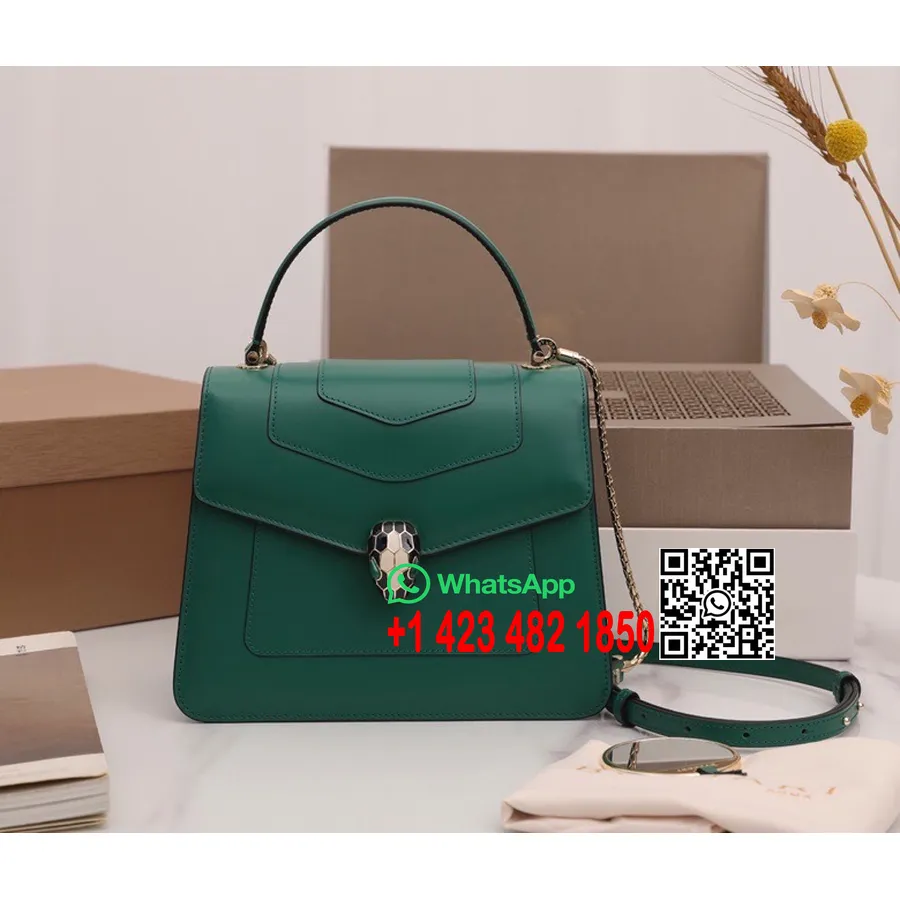 Bvlgari Serpenti Forever Crossbody Kabelka S Hornou Rukoväťou 23 Cm Teľacia Koža Kolekcia Jar/leto 2022, Smaragdovo Zelená