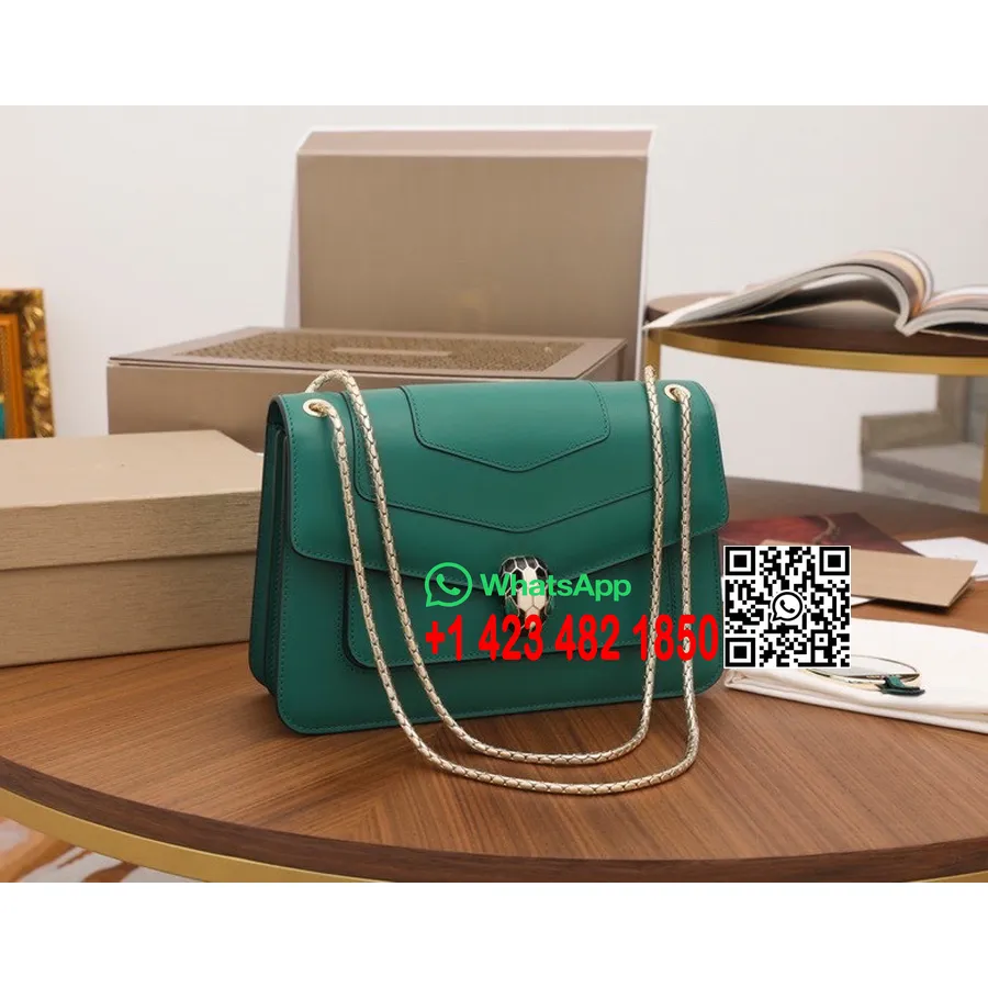 Bvlgari Serpenti Forever Crossbody תיק 25 ס"מ עור עגל קולקציית אביב/קיץ 2022, ירוק אזמרגד