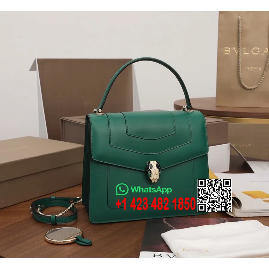 Bvlgari Serpenti Forever Top Handle Crossbody Bag 25cm Calfskin Leather Spring/Summer 2022 Collection, Emerald Green