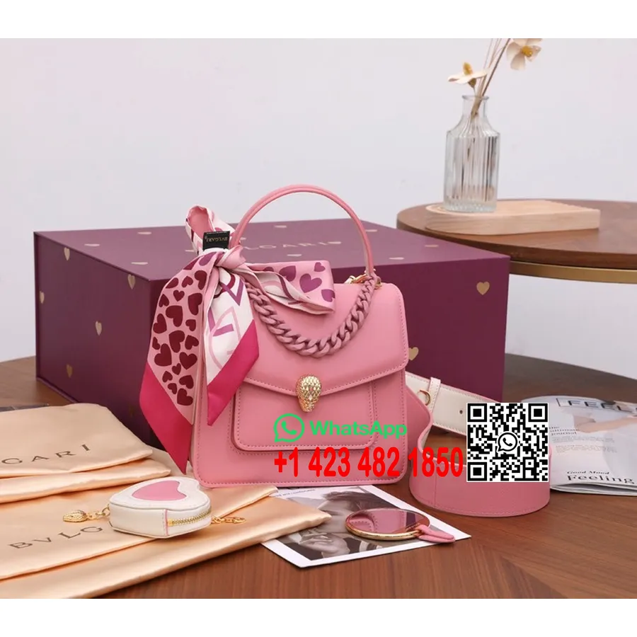 Bvlgari Serpenti Forever Small Maxi Chain Top Handle Bag 20cm Kulit Anak Sapi Koleksi Musim Semi/musim Panas 2022, Blush Quartz