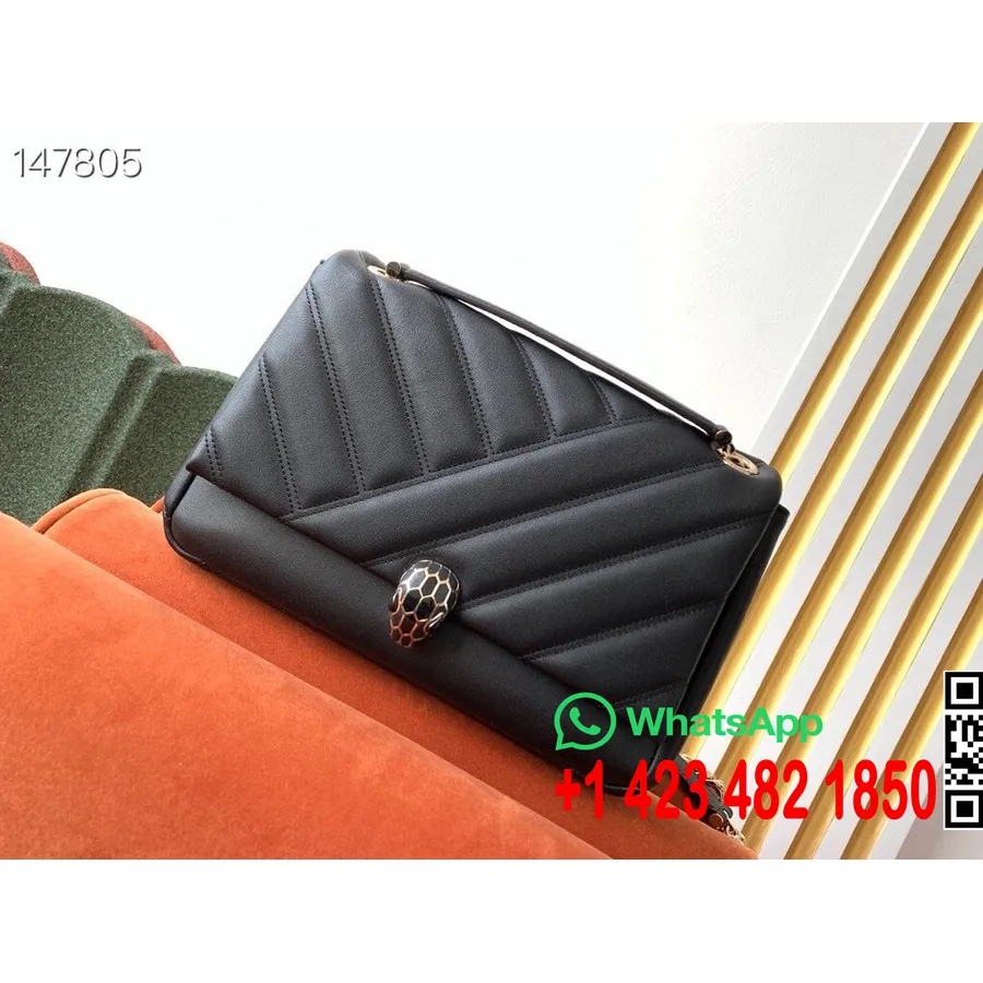 Bulgari Serpenti Cabochon Tas Bahu 28cm Perangkat Keras Emas Koleksi Musim Semi/musim Panas 2020 Kulit Anak Sapi Halus, Hitam