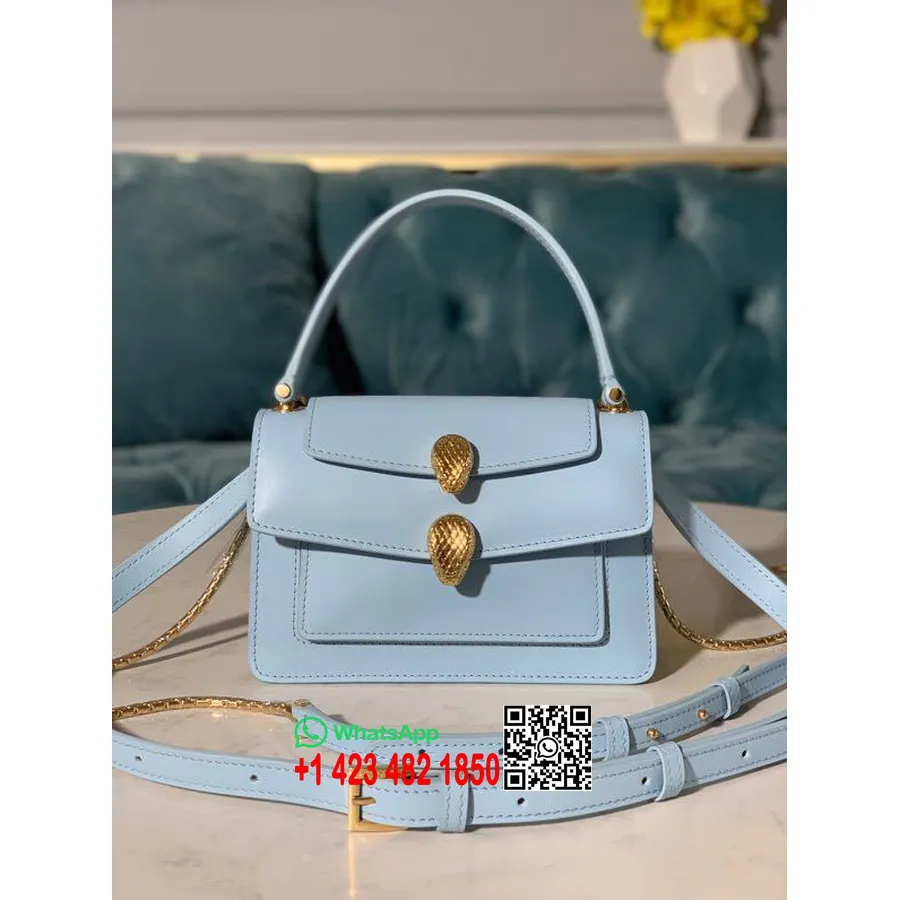 Bulgari X Alexander Wang Serpenti Válltáska 18cm Arany Hardver Sima Borjúbőr 2020 Tavaszi/nyári Kollekció, Világoskék