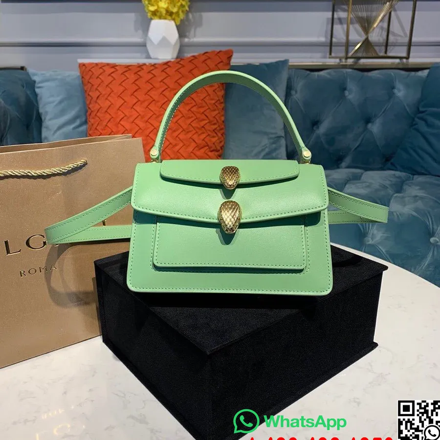 Bulgari X Alexander Wang Serpenti Felső Fogantyús Táska 18cm Arany Hardver Sima Borjúbőr 2019 őszi/téli Kollekció, Lime Zöld