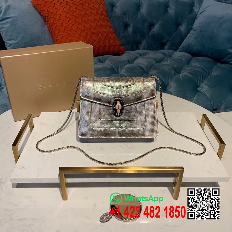 Borsa Bulgari Serpenti Forever 20 Cm Con Catena A Tassello Singolo Smalto Nero E Glitter Bronzo E Chiusura Ad Occhiello In Onice