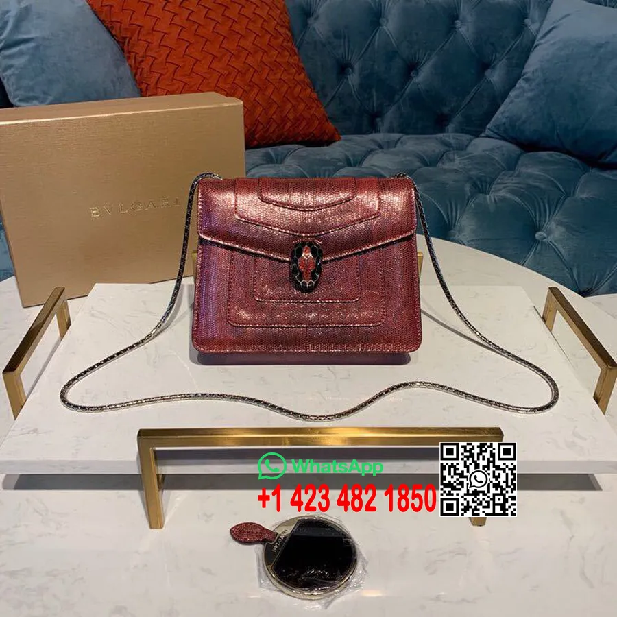 Borsa Bulgari Serpenti Forever 20cm Con Catena A Tassello Singolo Glitter Rosso E Smalto Nero Lucido E Chiusura Ad Occhio Onice 