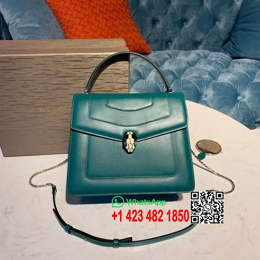 Bulgari Serpenti Forever Crossbody Felső Fogantyús Táska 25cm Fényes Fekete-fehér Zománc Zöld Malachit Szemzárással Borjúbőr Le