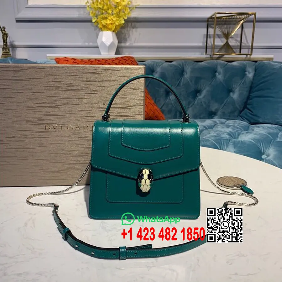 Bulgari Serpenti Forever Crossbody Felső Fogantyús Táska 20cm Fényes Fekete-fehér Zománc Zöld Malachit Szemzárással Borjúbőr Le