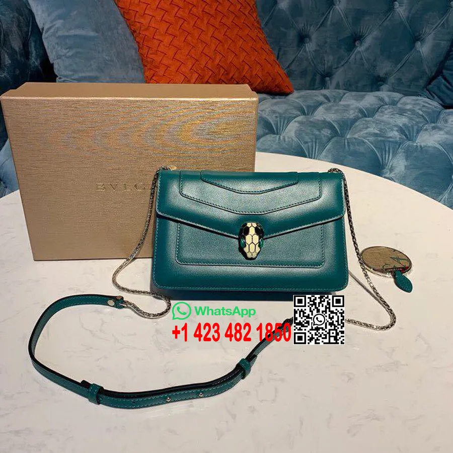 Borsa A Tracolla Bulgari Serpenti Per Sempre 24 Cm Smalto Bianco E Nero Lucido Con Chiusura Ad Occhiello In Malachite Verde Moll