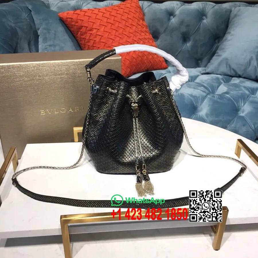 Bulgari Serpenti Forever Bucket Bag 18cm Gaiši Zelta/melna Mirdzoša Emalja/mirdzoša Bronza Acu Aizdare Fil Coupe Python Skin Spr