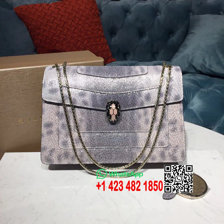 Borsa A Tracolla Bulgari Serpenti Per Sempre 28 Cm Glitter Oro Rosa/smalto Nero Lucido/chiusura A Occhiello Onice Nero Pelle Di 