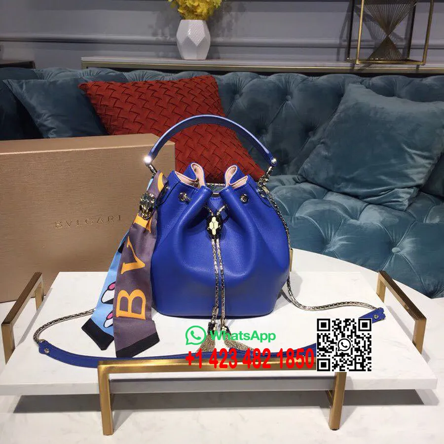 Bulgari Serpenti Forever Bucket Bag 20cm Gleccser Türkiz/cukorka Kvarc Zománc/fekete ónix Szemek Zárás Borjúbőr Bőr Rugó/s