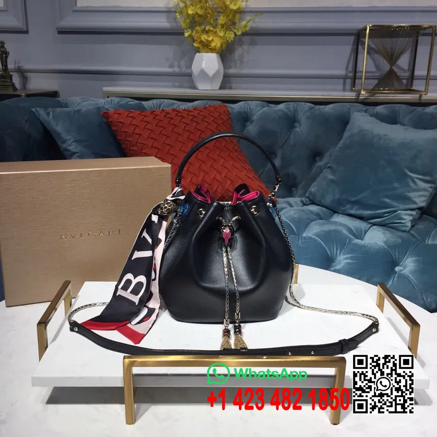 Bulgari Serpenti Forever Bucket Bag 20cm Gleccser Türkiz/cukorka Kvarc Zománc/fekete ónix Szemek Zárás Borjúbőr Bőr Rugó/s