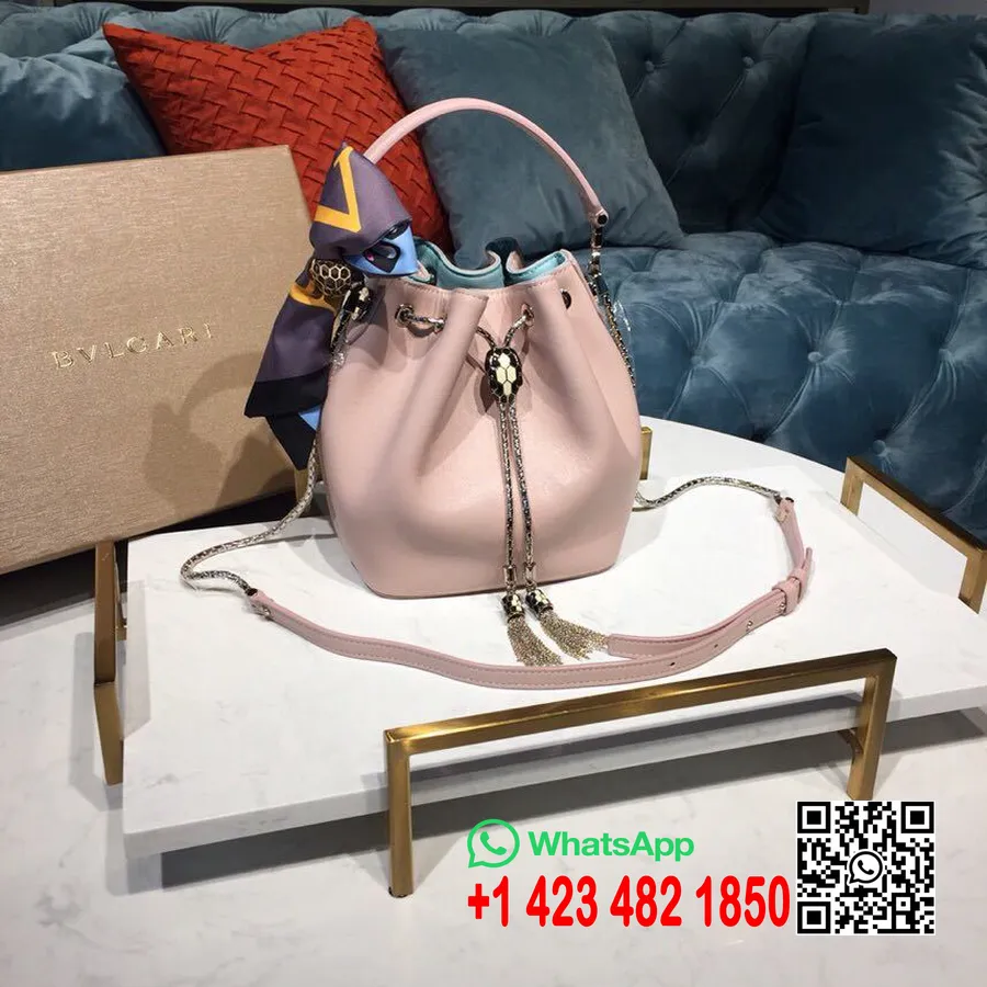 Bulgari Serpenti Forever Bucket Bag 20cm ľadovec Tyrkys/kryštálová Ruža Smalt/čierna ónyx Zapínanie Očí Teľacia Koža Pružina/s