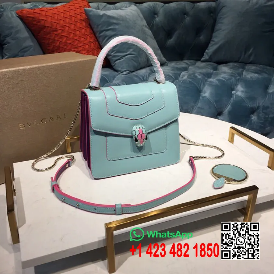 Bulgari Serpenti Forever 20cm Crossbody Bag Glacier Turquoise/Candy Quartz Enamel/Black Onyx Eyes Closure Calfskin Leather Sprin