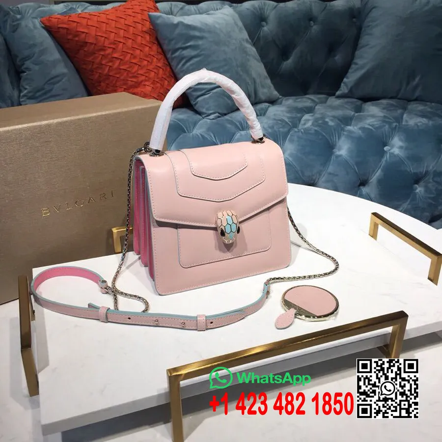 Bulgari Serpenti Forever 20cm Crossbody Tas Gletsjer Turkoois/kristal Roze Emaille/zwarte Onyx Ogen Sluiting Kalfsleer Springvee