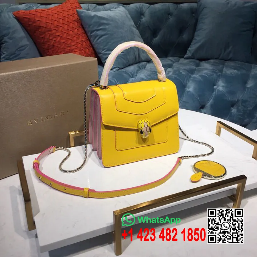 Bulgari Serpenti Forever 20cm Crossbody Táska Boglár Citrin/fehér Zománc/fekete ónix Szemek Zárás Borjúbőr Bőr Tavasz/summe