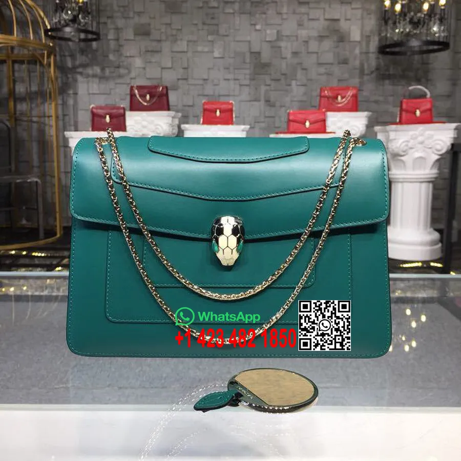 Bulgari Serpenti Siempre Brillante Esmalte Blanco Y Negro Con Cierre De Ojo De Malaquita Verde Bolso De 28 Cm Con Dos Refuerzos 