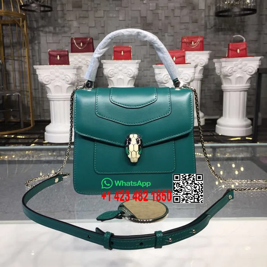 Bulgari Serpenti Forever Glanzend Zwart En Wit Emaille Met Groene Malachiet Oogsluiting 18cm Mini Tas Kalfsleer Lente/som