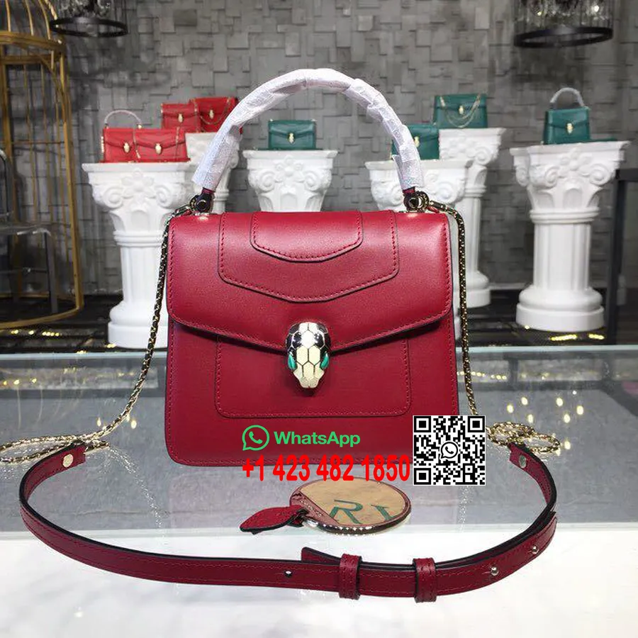 Bulgari Serpenti Selamanya Mengkilap Hitam Dan Putih Enamel Dengan Penutup Mata Perunggu Hijau 18Cm Tas Mini Kulit Anak Sapi Mus