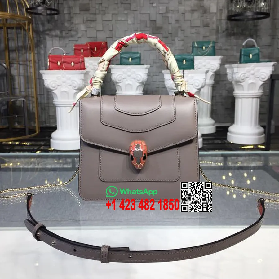 Bulgari Serpenti Selamanya Mengkilap Moonrock, Canyon Amber Dengan Enamel Hitam Onyx Pegangan Atas 18Cm Tas Mini Kulit Anak Sapi