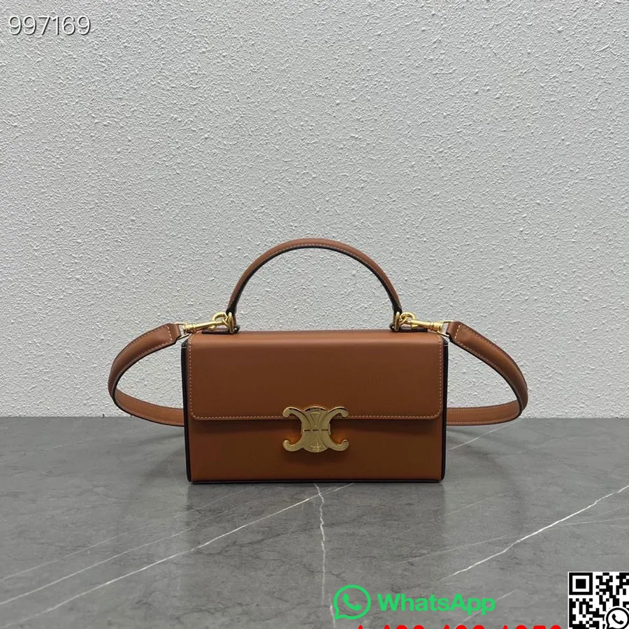 Celine Box Bag On Strap 22cm Triomphe Calfskin Leather Koleksi Musim Semi/musim Panas 2022, Tan