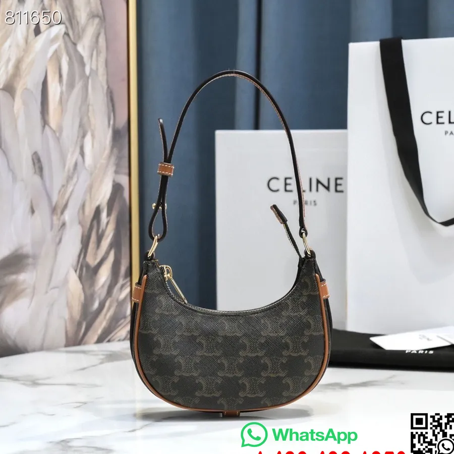 Celine Mini Ava Bag On Strap 18cm Triomphe Calfskin Leather Koleksi Musim Semi/musim Panas 2022, Hitam