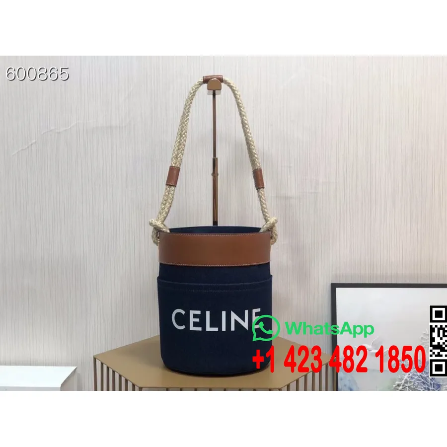 Celine Cabas Bucket Teksakott 23cm Vasikanahast Nahast Sügis/talv 2021 Kollektsioon, Sinine