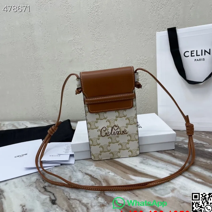 Celine Telefonholder Bag Triomphe Canvas/kalveskinn, Hvit