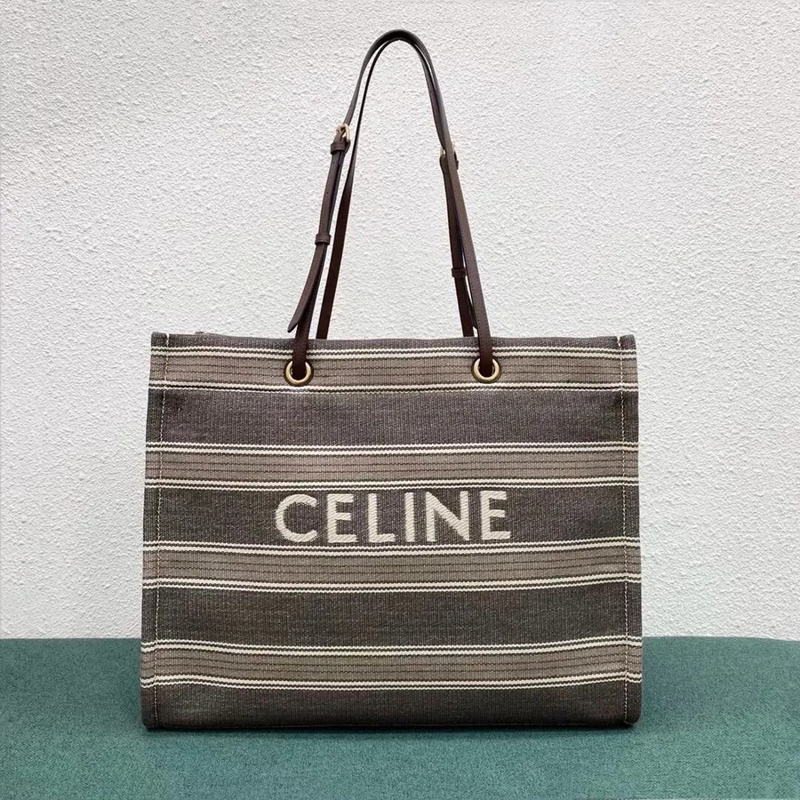 Celine Horisontal Cabas Håndtak 43 Cm Tekstil Lerret/kalveskinn, Svart/beige