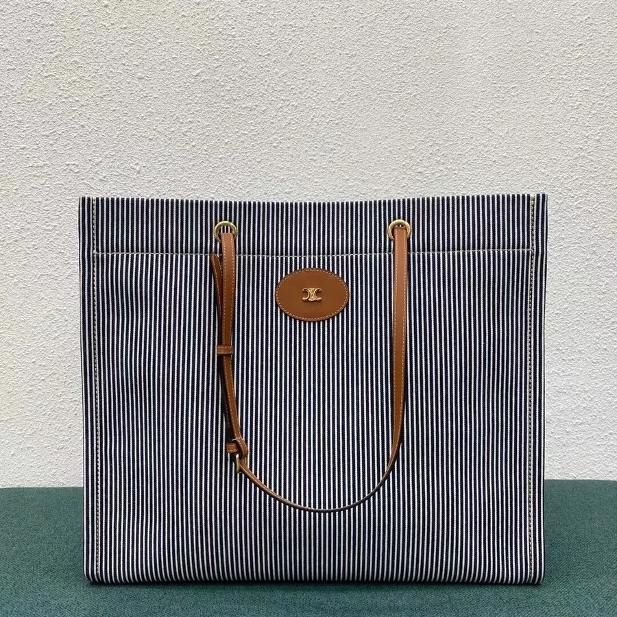 Celine Horizontal Cabas Shopping Tote Bag 43cm Tekstil Kanvas/kulit Anak Sapi, Biru/putih