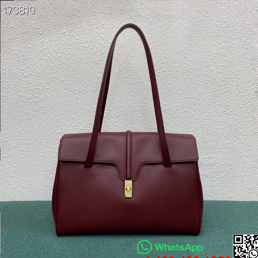 Celine Soft 16 Day Bag 38cm Triomphe Kulit Anak Sapi Halus, Merah Anggur