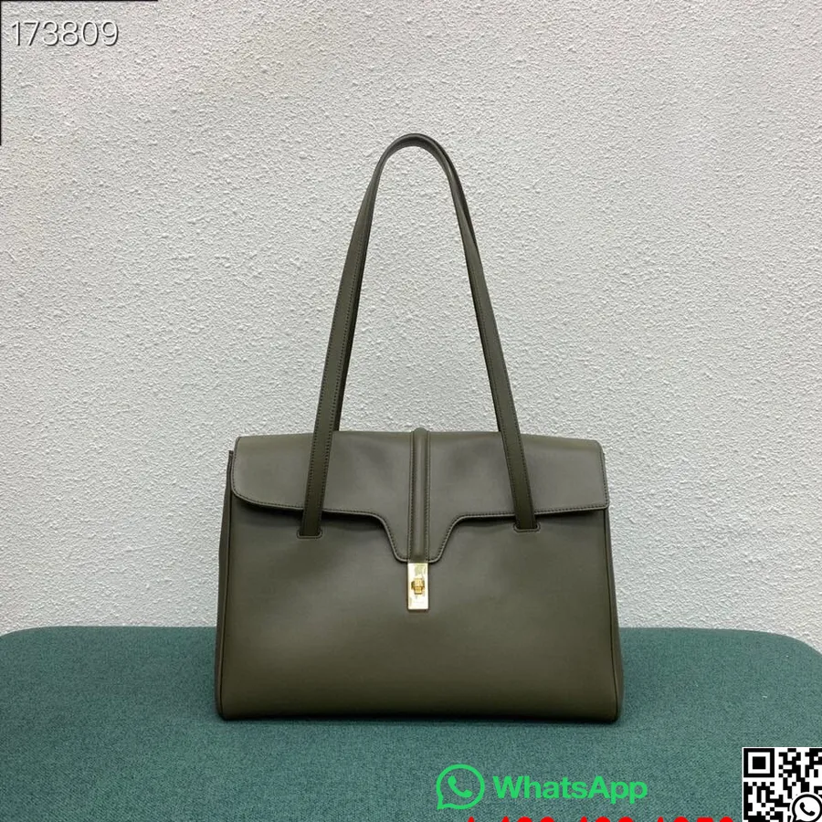 Celine Soft 16 Napos Táska 38cm Triomphe Sima Borjúbőr, Olívazöld