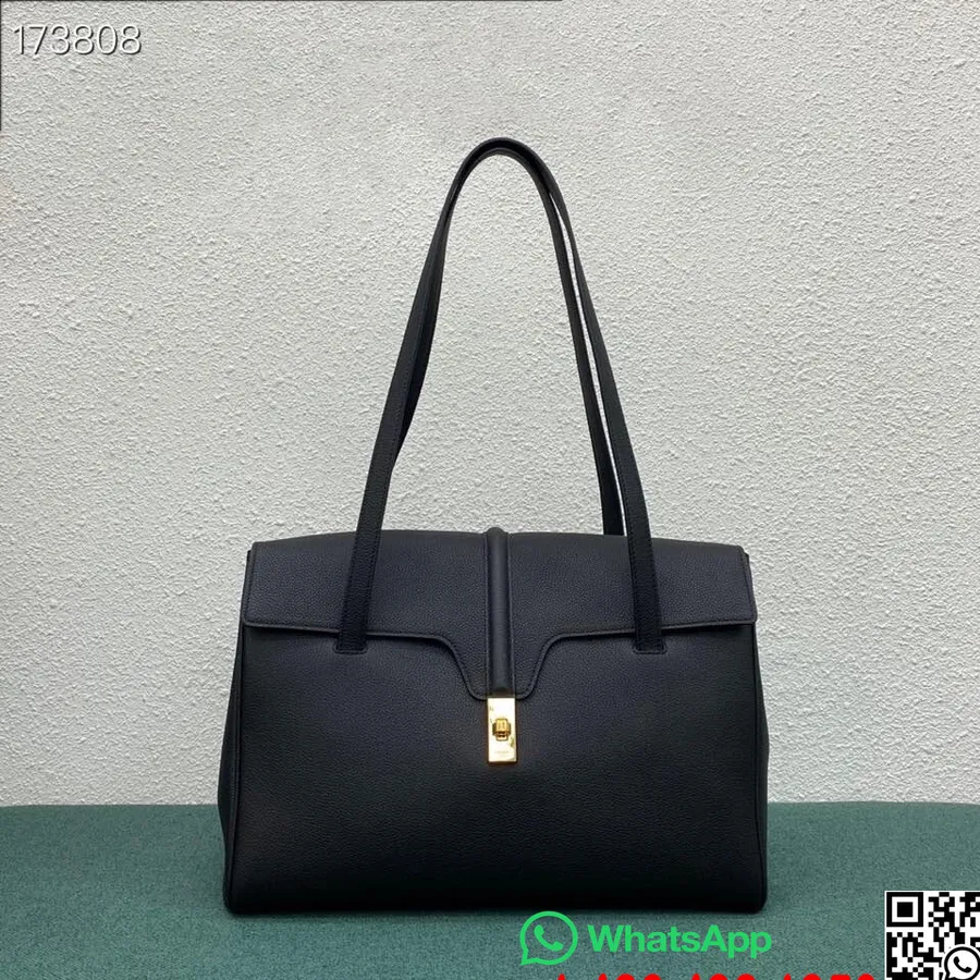 Celine Bolsa Macia Para 16 Dias 38cm Triomphe Couro De Bezerro Granulado Flexível, Preto