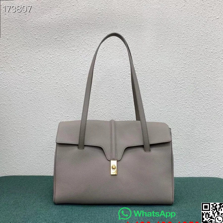 Celine Soft 16 Napos Táska 38cm Triomphe Rugalmas Szemcsés Borjúbőr, Szürke