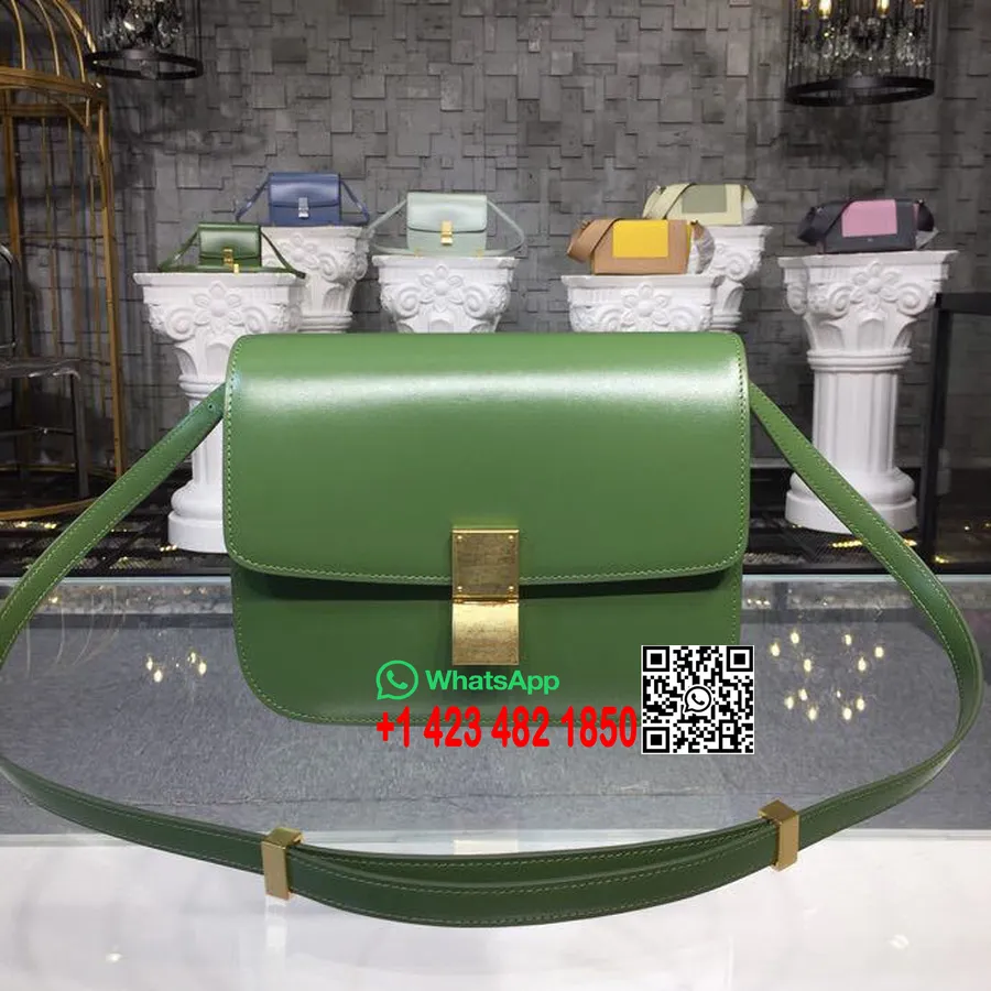 Celine Classic Box Bag 24cm Kulit Anak Sapi Halus Koleksi Musim Semi/panas 2018, Hijau Apel